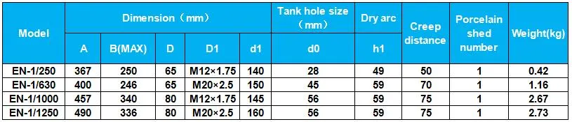 Low Voltage En Standard 1kv/250-1250A Porcelain Transformer Bushing